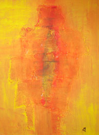 Rudolf Mocka: “Tanzender Derwisch II” 2018 80 x 60 Rupfen, Lehm, Pigmente, Acryl, Lwd. auf Keilrahmen